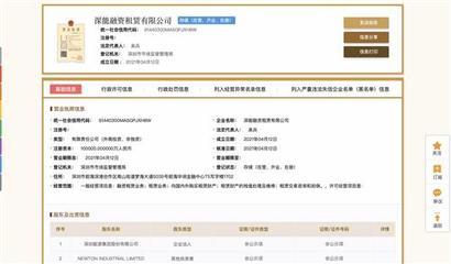 企查查APP显示,4月12日,深能融资租赁成立,为吴兵,注册资